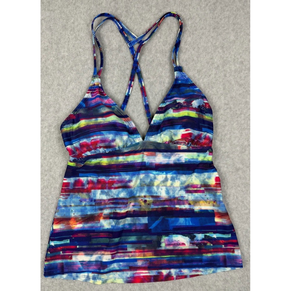 Athleta Tankini Top Womens S Blue Stretch Redondo Cross Strap Quickdri Swimwear